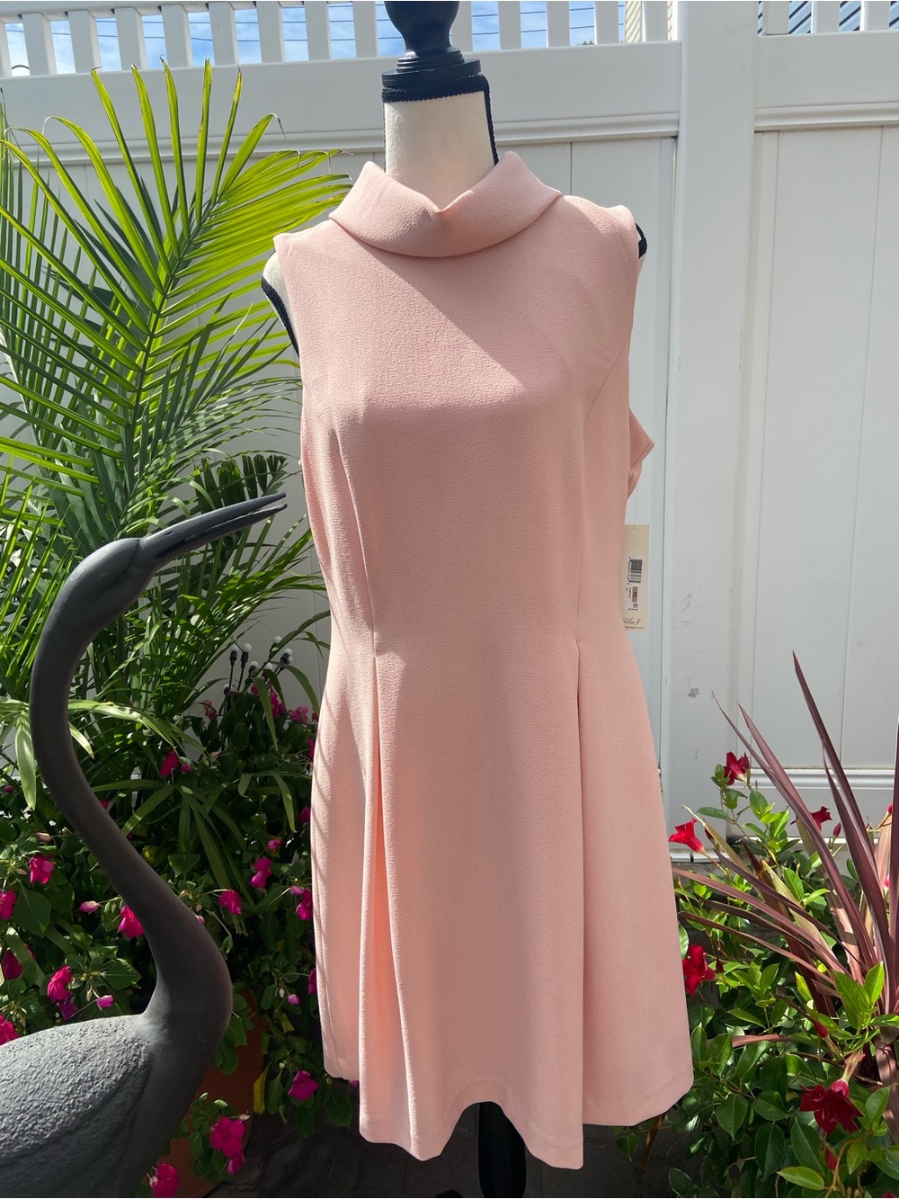 Eliza J Blush Pink Sleeveless A-Line Dress with Draped Collar